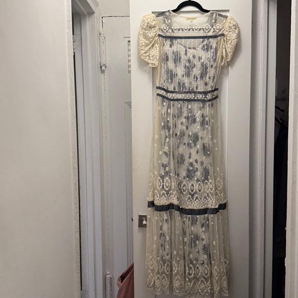 LoveShackFancy Floral Lace Gown with Blue Accents Slip - Picture 4 of 5